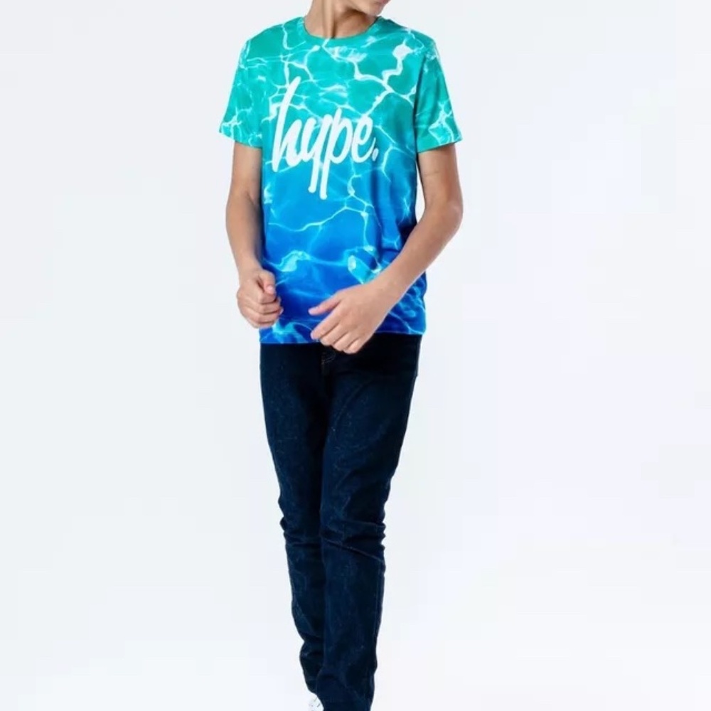 Hype Boys Blue Pool Fade Logo Script Print Short Sleeve T-Shirt